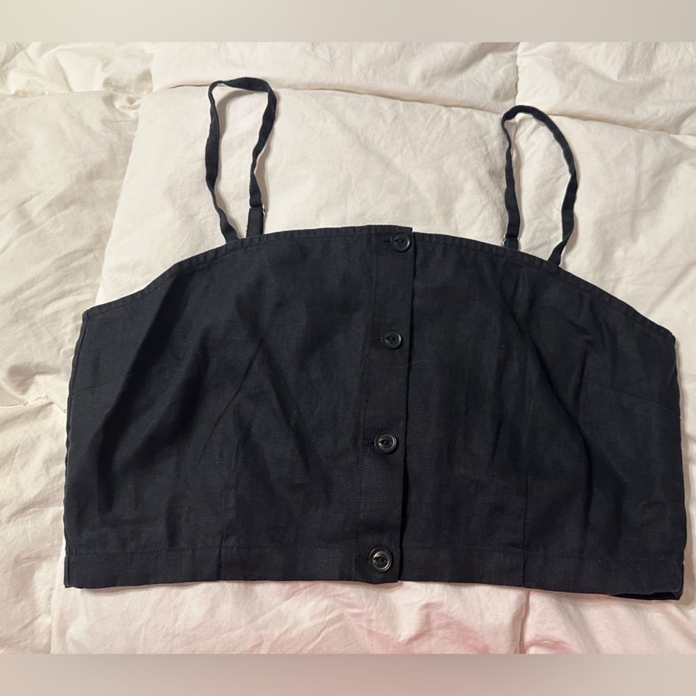 Outerknown Eclipse Tank Women's Black Button-Up Linen Crop Top - NWT - Size L - Picture 4 of 10